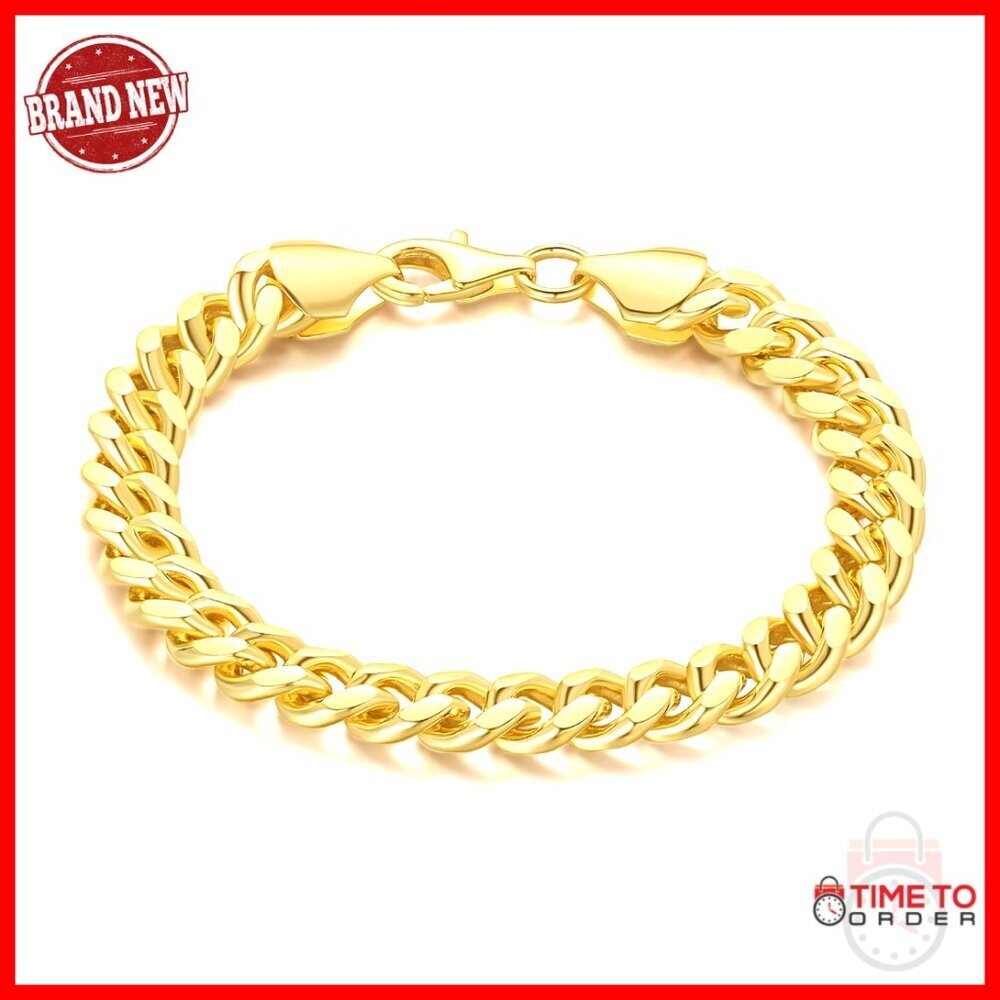 14K Gold Cuban Link Bracelet for Men, Lobster Clasp, Non-Tarnish, 6.5-8.5in
